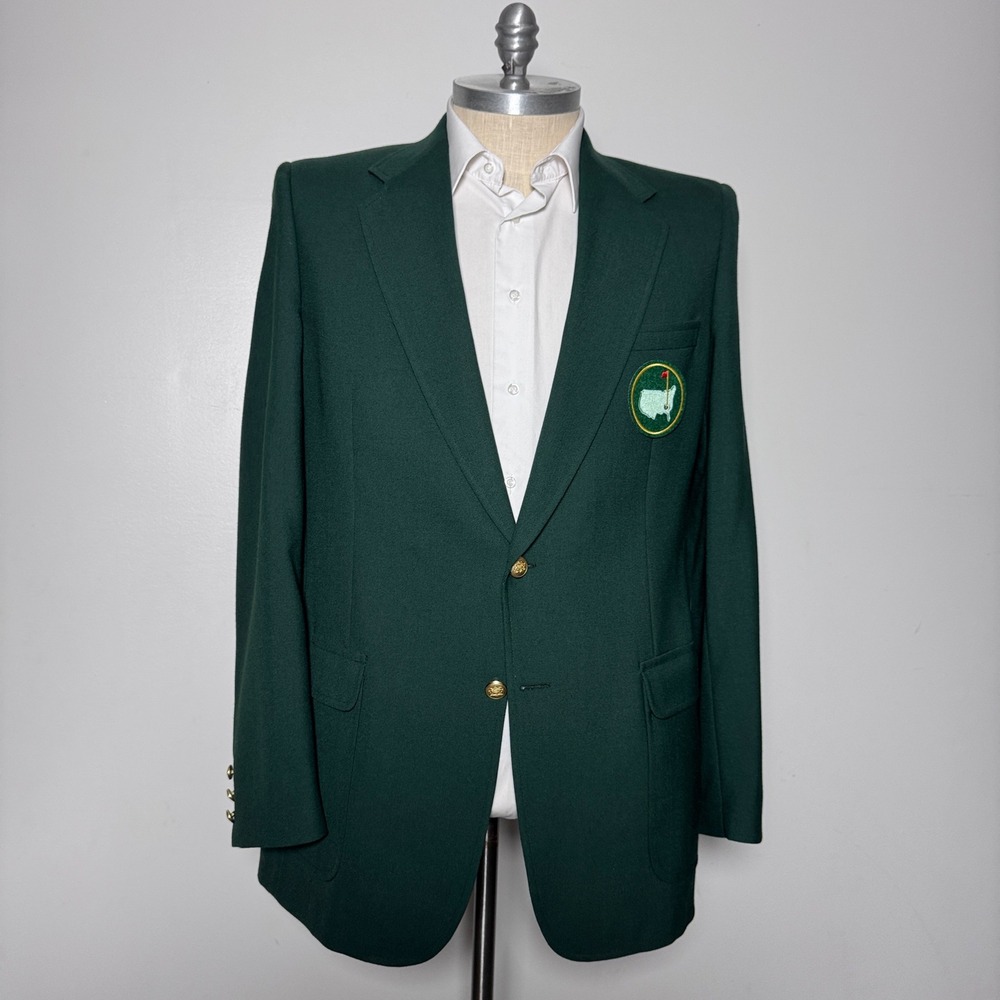 Kingsridge Blazer Mens 42L Green Masters Golf Patch Two Button Gold Tone 16b